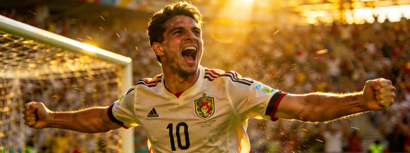 足球运动员进球后庆祝的特写镜头